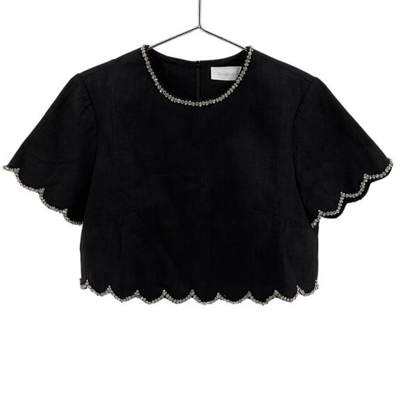 Zimmermann Embellished Black Crush Crop Top Size 0 / US 4 - Picture 2 of 7